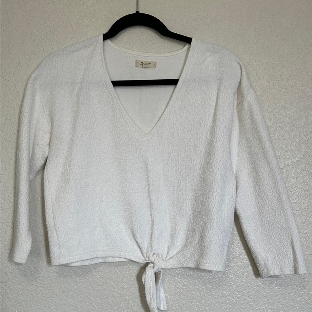 Madewell White V-neck Textured Crop Top